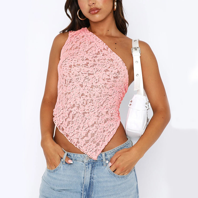 The Asymmetrical Lace Backless Crop Top