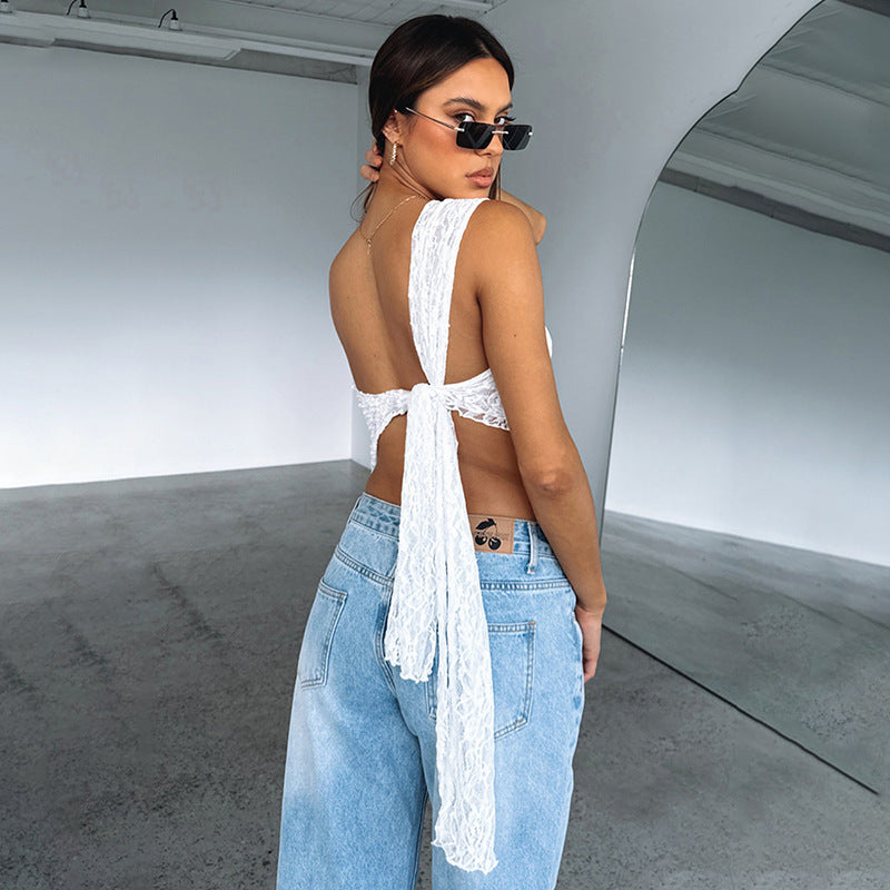 The Asymmetrical Lace Backless Crop Top
