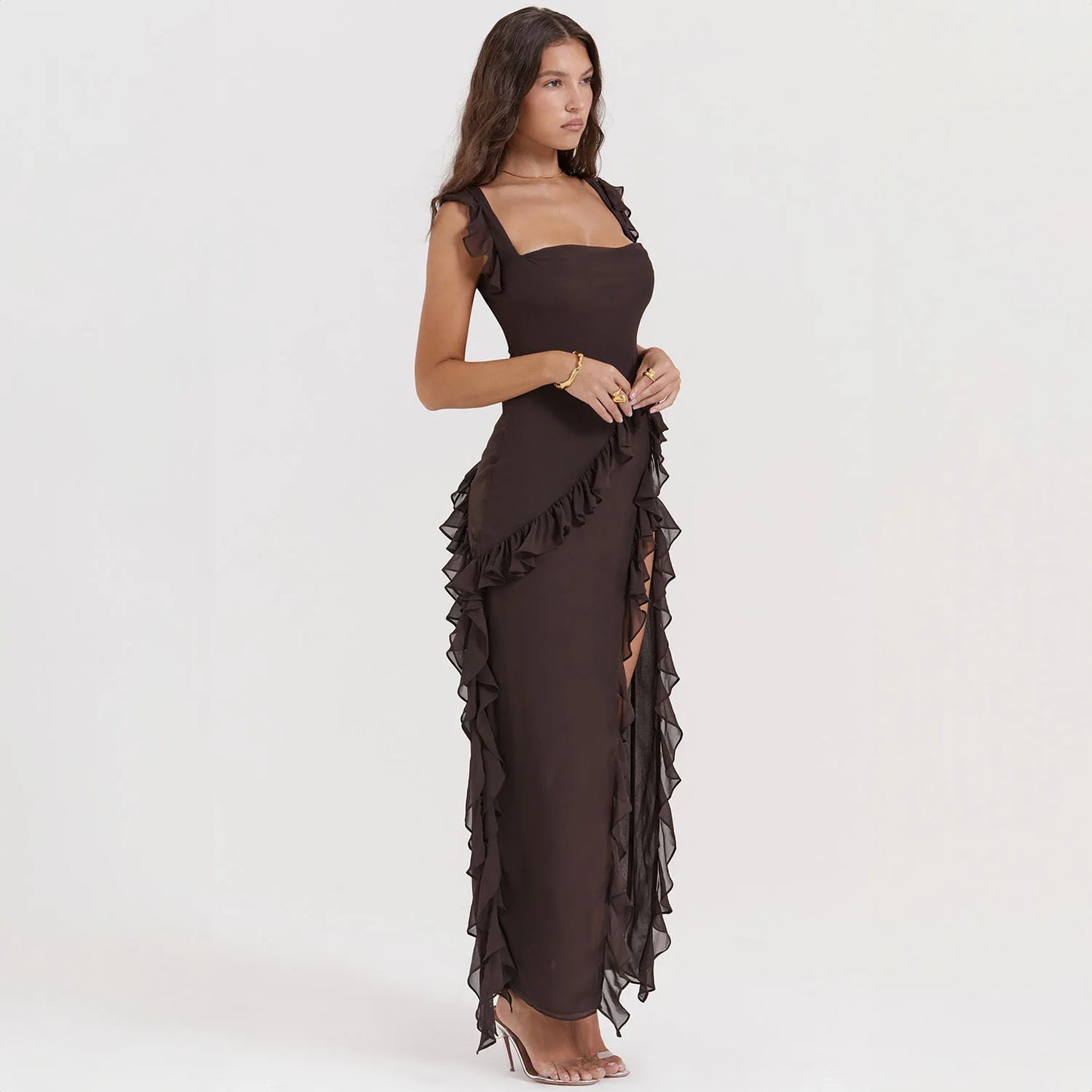 The Ruffled High-Slit Maxi Dress