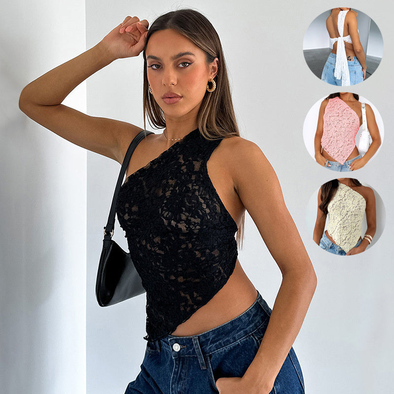 The Asymmetrical Lace Backless Crop Top
