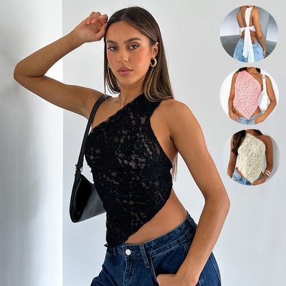 The Asymmetrical Lace Backless Crop Top