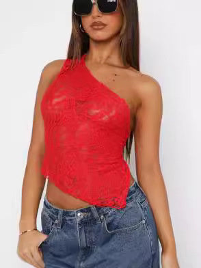 The Asymmetrical Lace Backless Crop Top