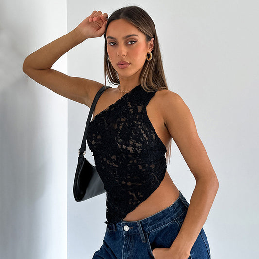 The Asymmetrical Lace Backless Crop Top