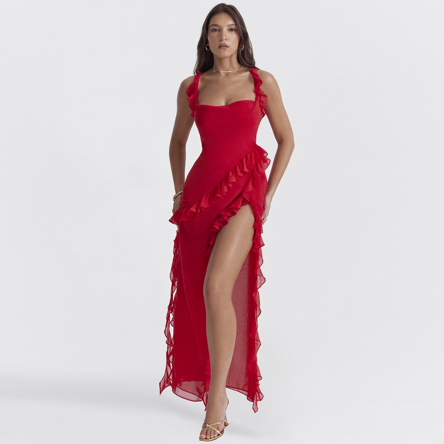 The Ruffled High-Slit Maxi Dress