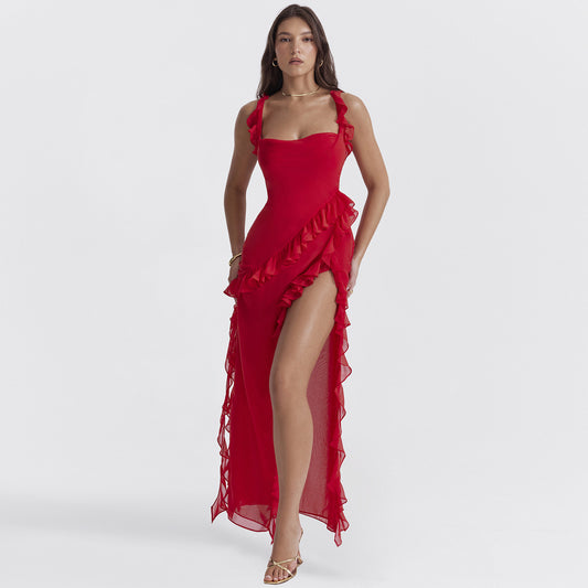The Ruffled High-Slit Maxi Dress