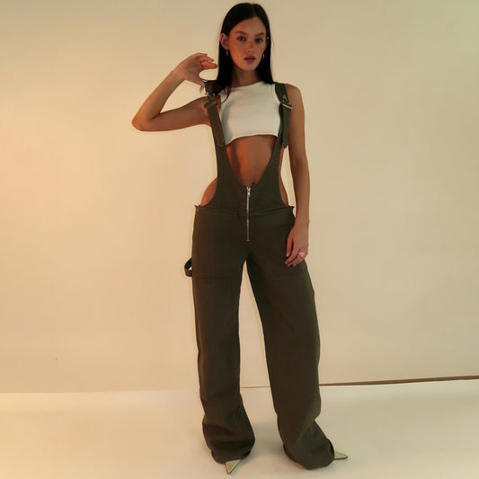 High-Waist Wide-Leg Denim Jumpsuit