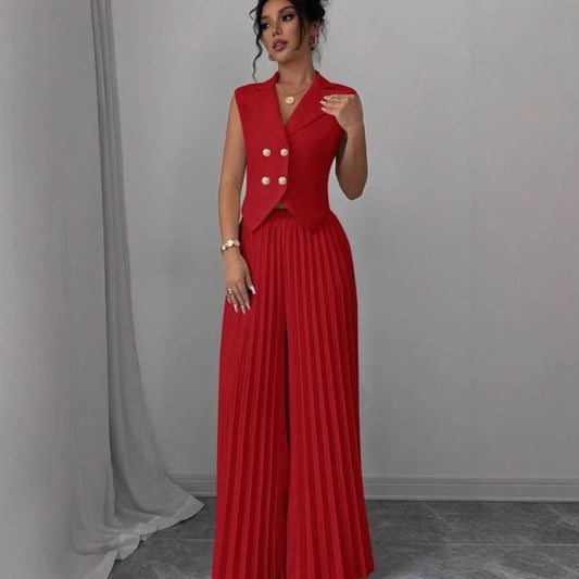 The Chic Sleeveless Vest & Pleated Wide-Leg Pant Set