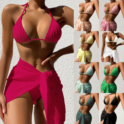 The 3-Piece Halter Bikini & Sarong Set