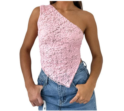 The Asymmetrical Lace Backless Crop Top
