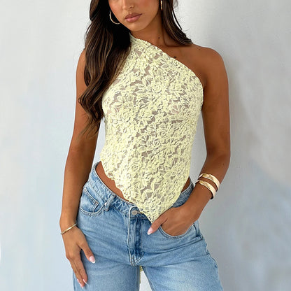 The Asymmetrical Lace Backless Crop Top